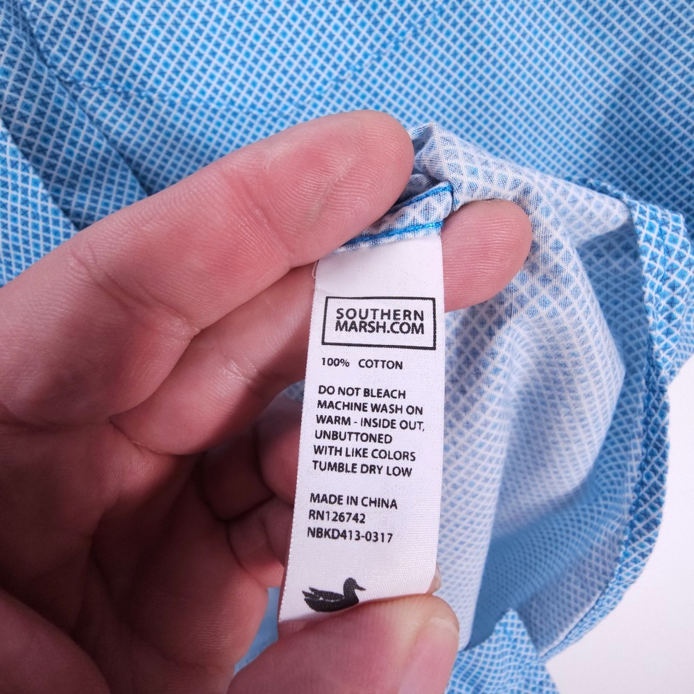 Southern Marsh Shirt Mens XL Blue White Geometric Short Sleeve Button‎ Down Prep - Picture 5 of 7